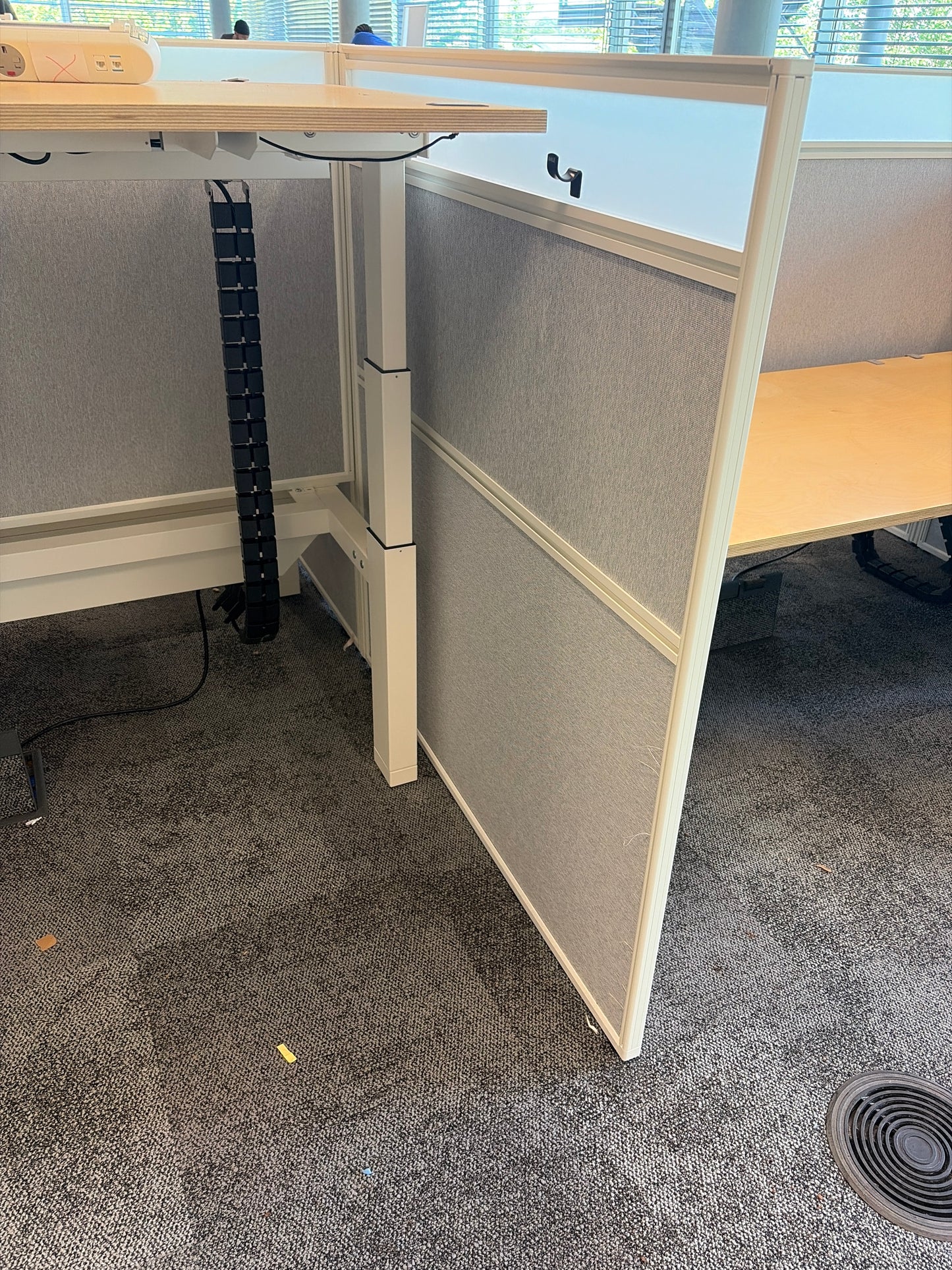 Preowned Senator wood finish sit stand stand up twin electric desk 175cm x 80cm Highest 124cm lowest 64.5cm
