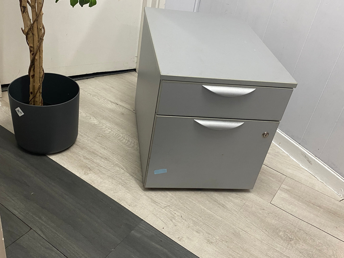 Grey 2-drawer small office cabinet, under desk unit D (57CM H 50CM W 41CM)