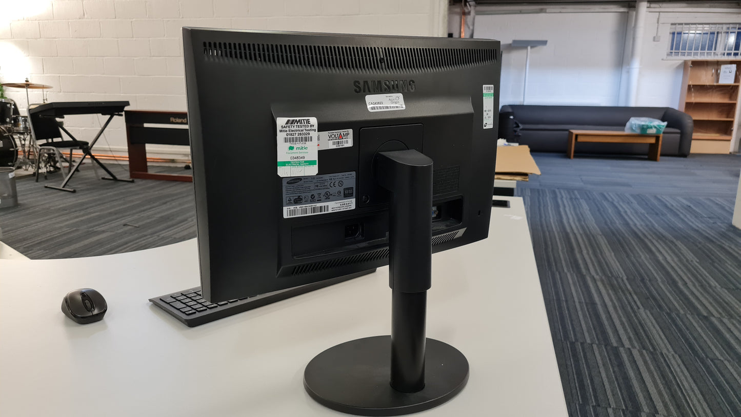 back of Samsung B1940W Monitor on corner table, right, three metre grey sofa