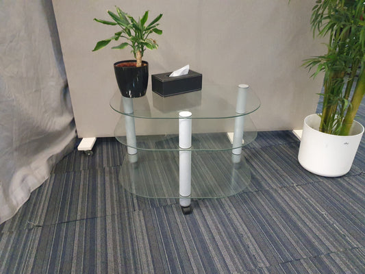 Mobile  Glass Coffee Table for office reception area H:59cm D:78.5cm Radius:52cm