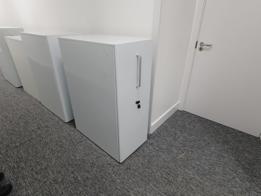 White Caddy Pedestal Cabinet with silver chrome handle