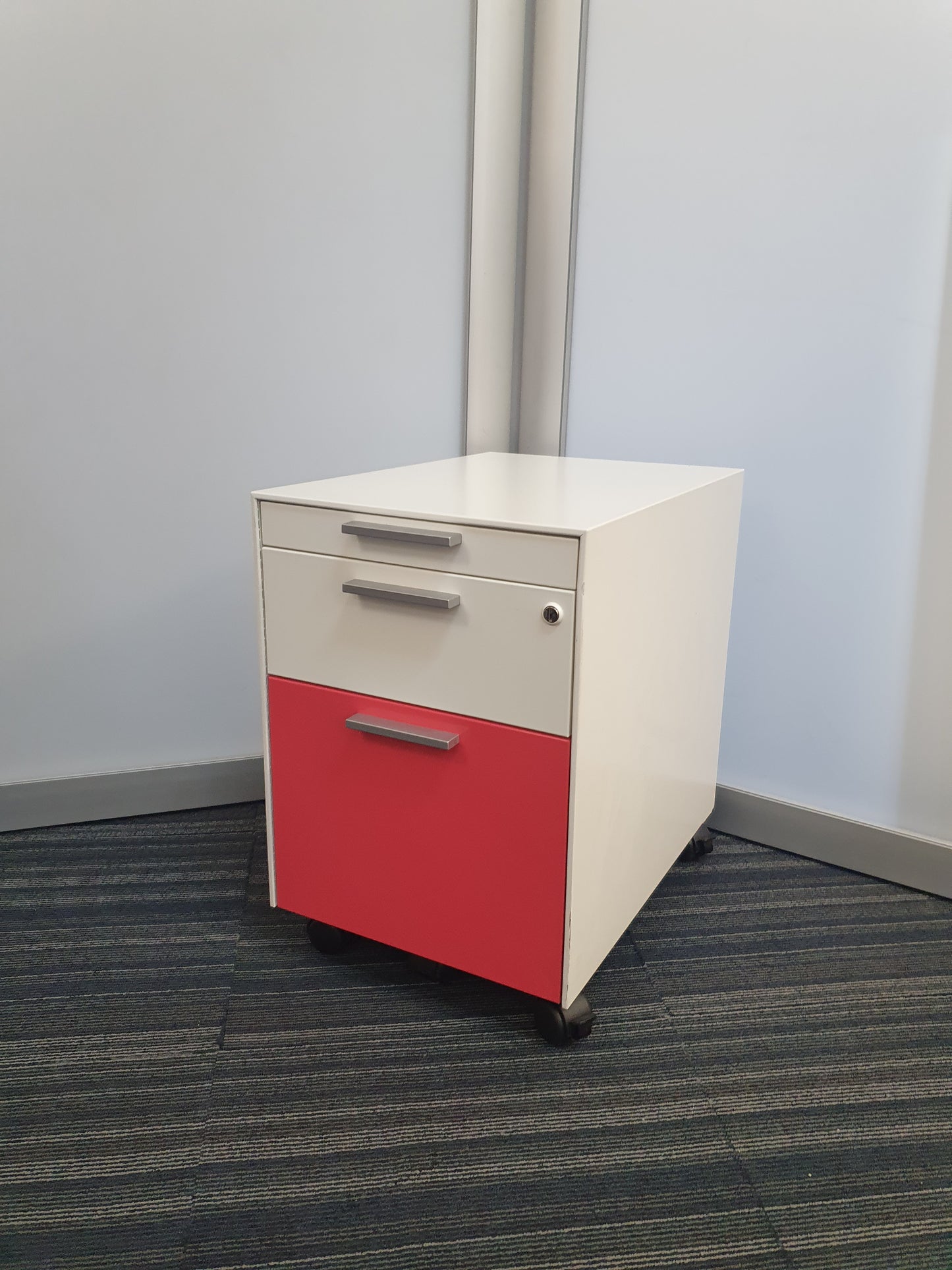 Gloss Office Contrast White / Coloured 3 Drawers Pedestals