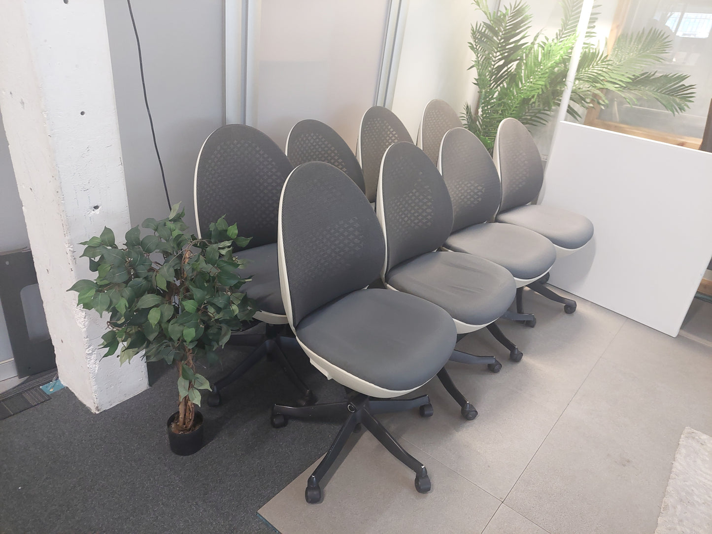 Modern egg-shaped office chair on swivel base £120 each
