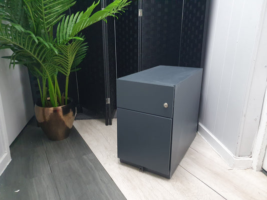 2 drawer slimline narrow office filing cabinet grey under desk drawer pedestal H:49.5cm D:56.5cm W:30cm
