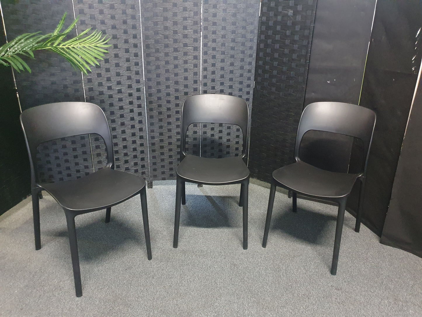 Preowned Chair Black Plastic Back Adult Dining Meeting Training Stacking