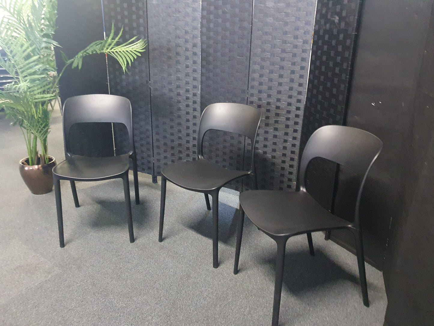 Preowned Chair Black Plastic Back Adult Dining Meeting Training Stacking