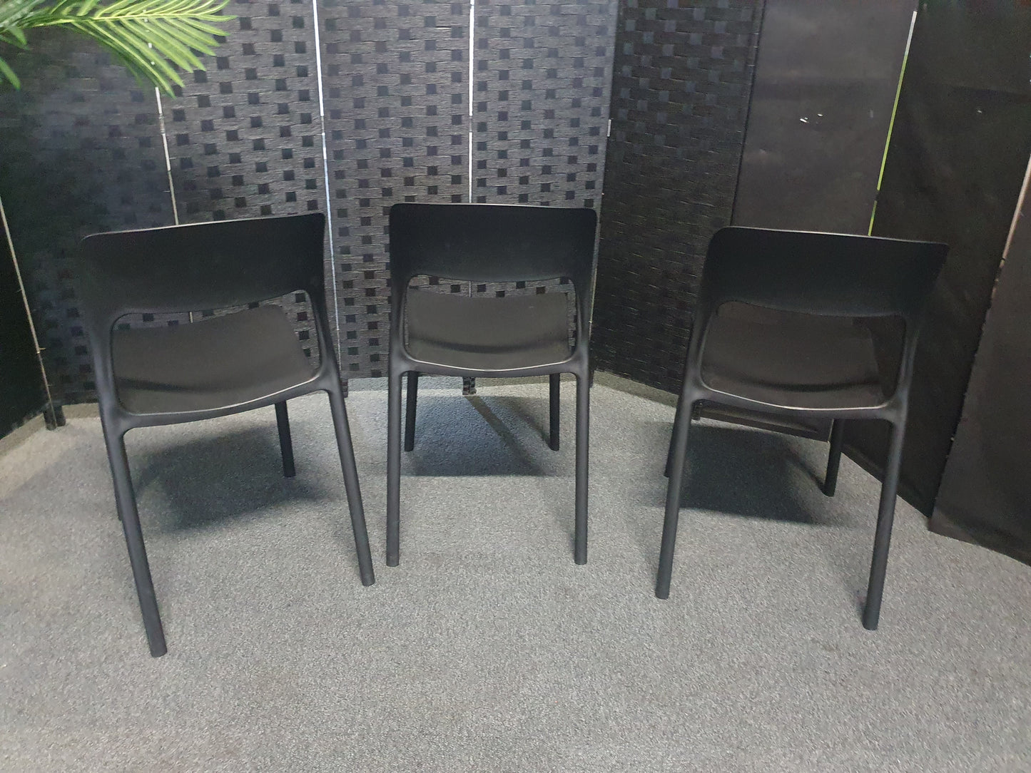 Preowned Chair Black Plastic Back Adult Dining Meeting Training Stacking