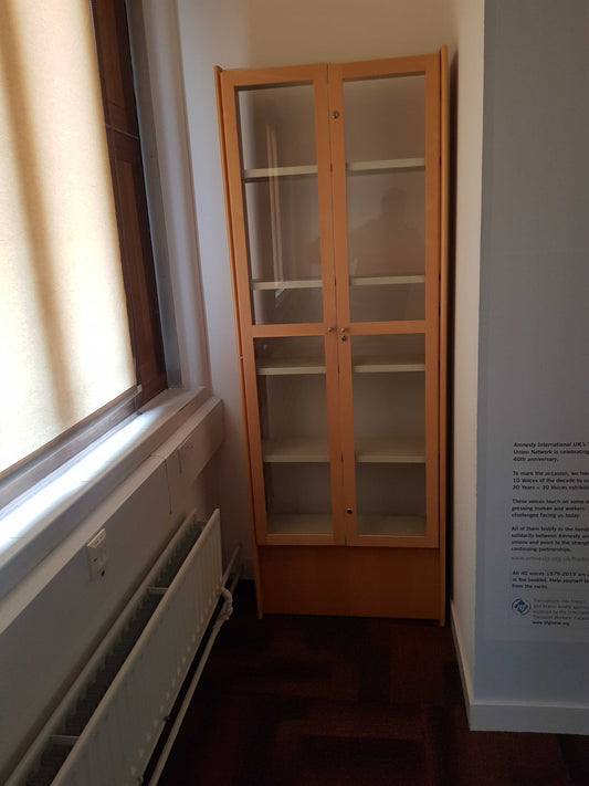 Glass Cabinet Display Case, Wood finish Tall Bookshelf H=210cm W=76cm D=29cm, 27cm