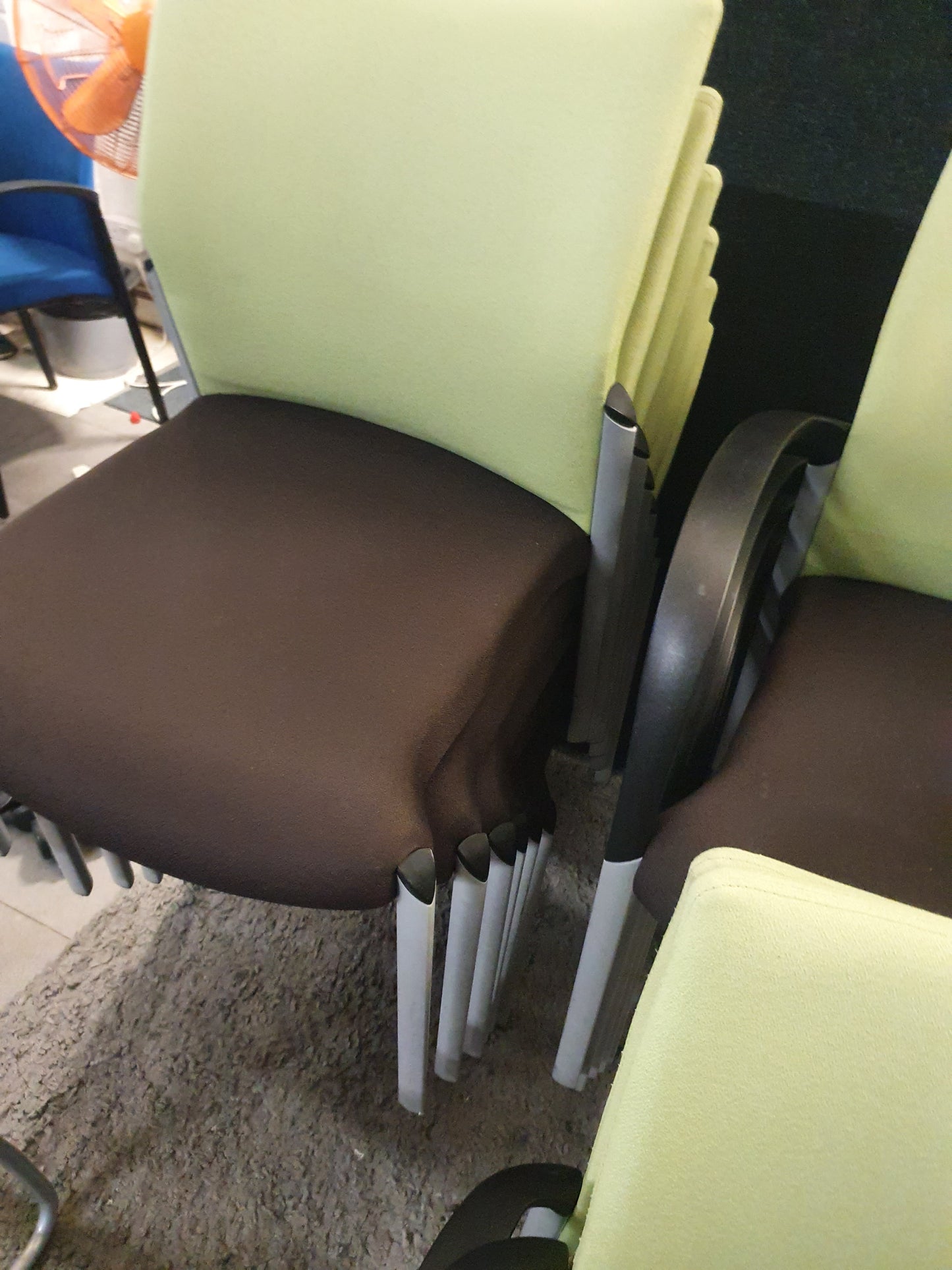 Used Senator Meeting Chair Fabric Green Black Stackable armless