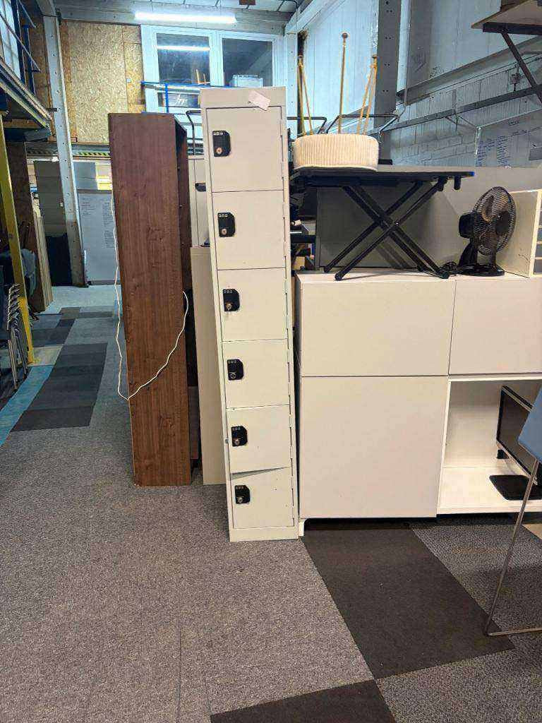 Second Hand metal lockers cream 6 door office workplace storage unit. 180cm x 50cm x 30