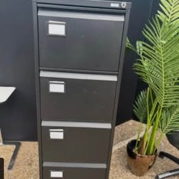 Used black 4 drawer filing cabinet office storage H 132cm D 62cm W 47cm