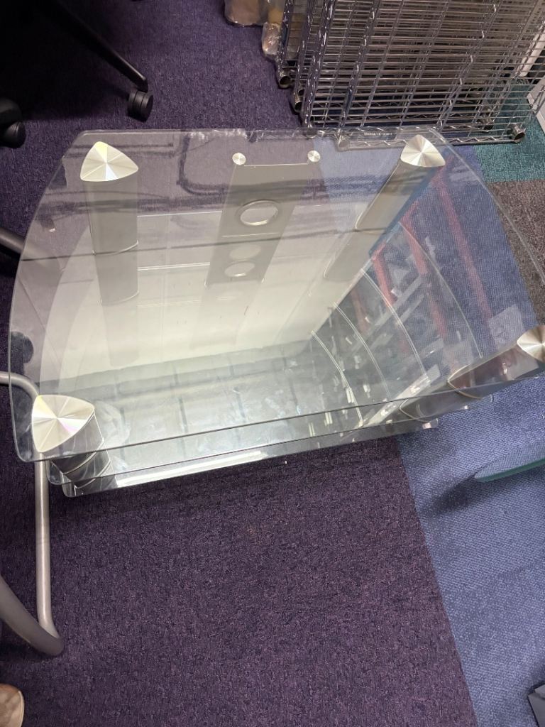 Used coffee table Glass TV Stand with Two Shelves H 51cm W 80cm and 57cm at the back D 45cm