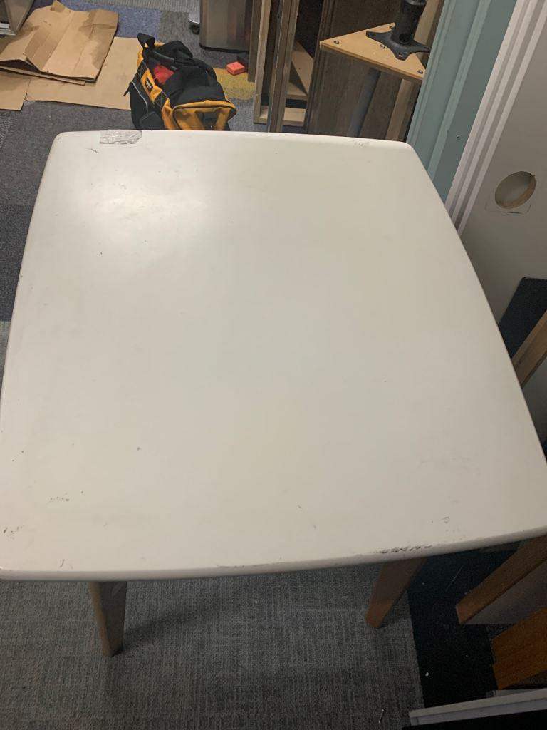Used white and oak dining table 70cm x 80cm x 74cm