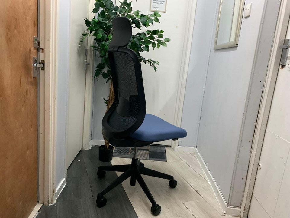 Blue Armless Mesh back office swivel chair