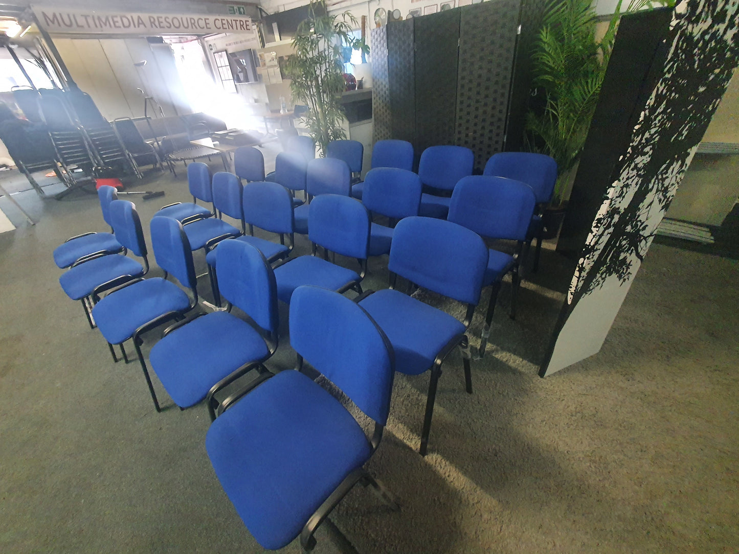 Blue office stacking black frame reception four leg meeting classroom conference chairs