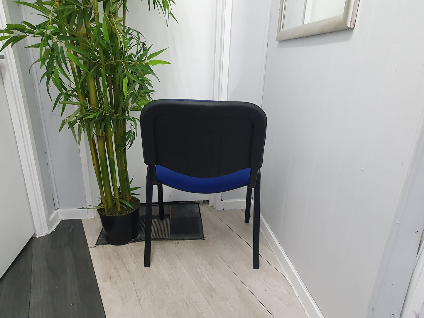 Blue office stacking black frame reception four leg meeting classroom conference chairs