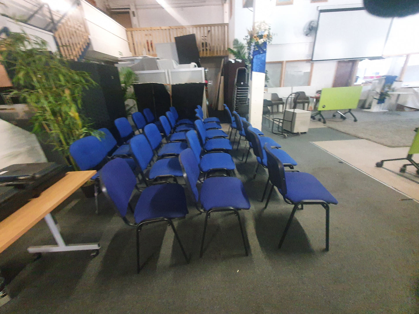 Blue office stacking black frame reception four leg meeting classroom conference chairs