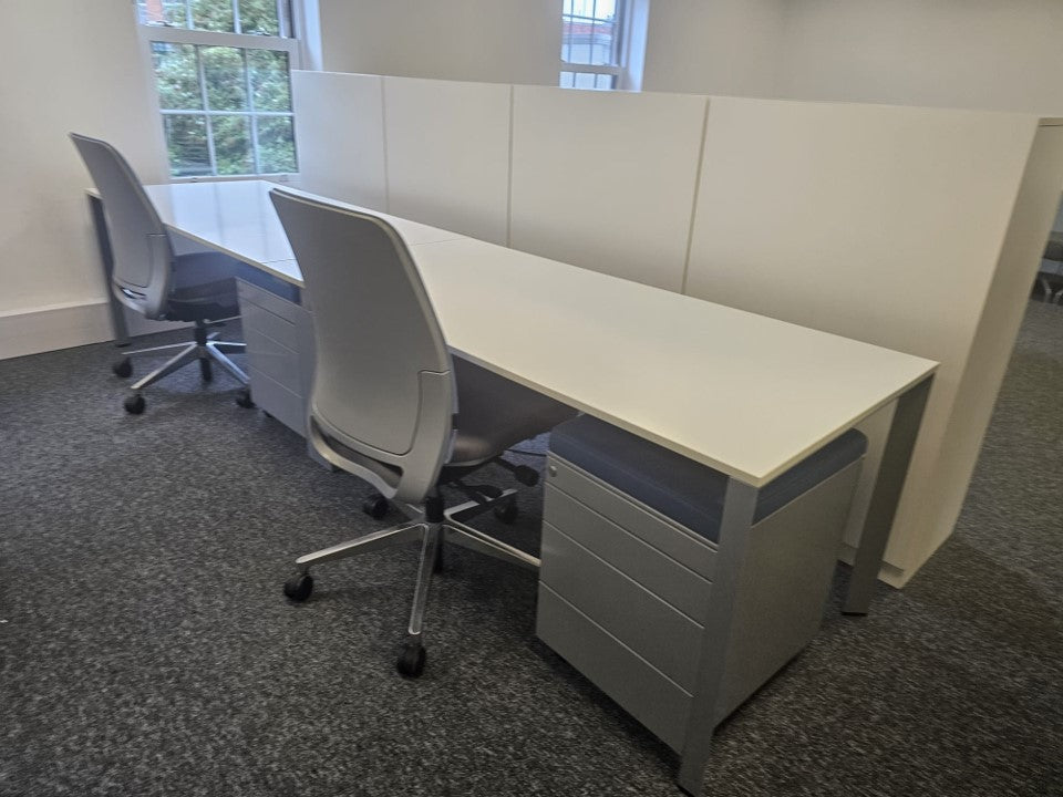 White Two Person Desk Bank - 1600mm Tabletop - 320cm x 80cm