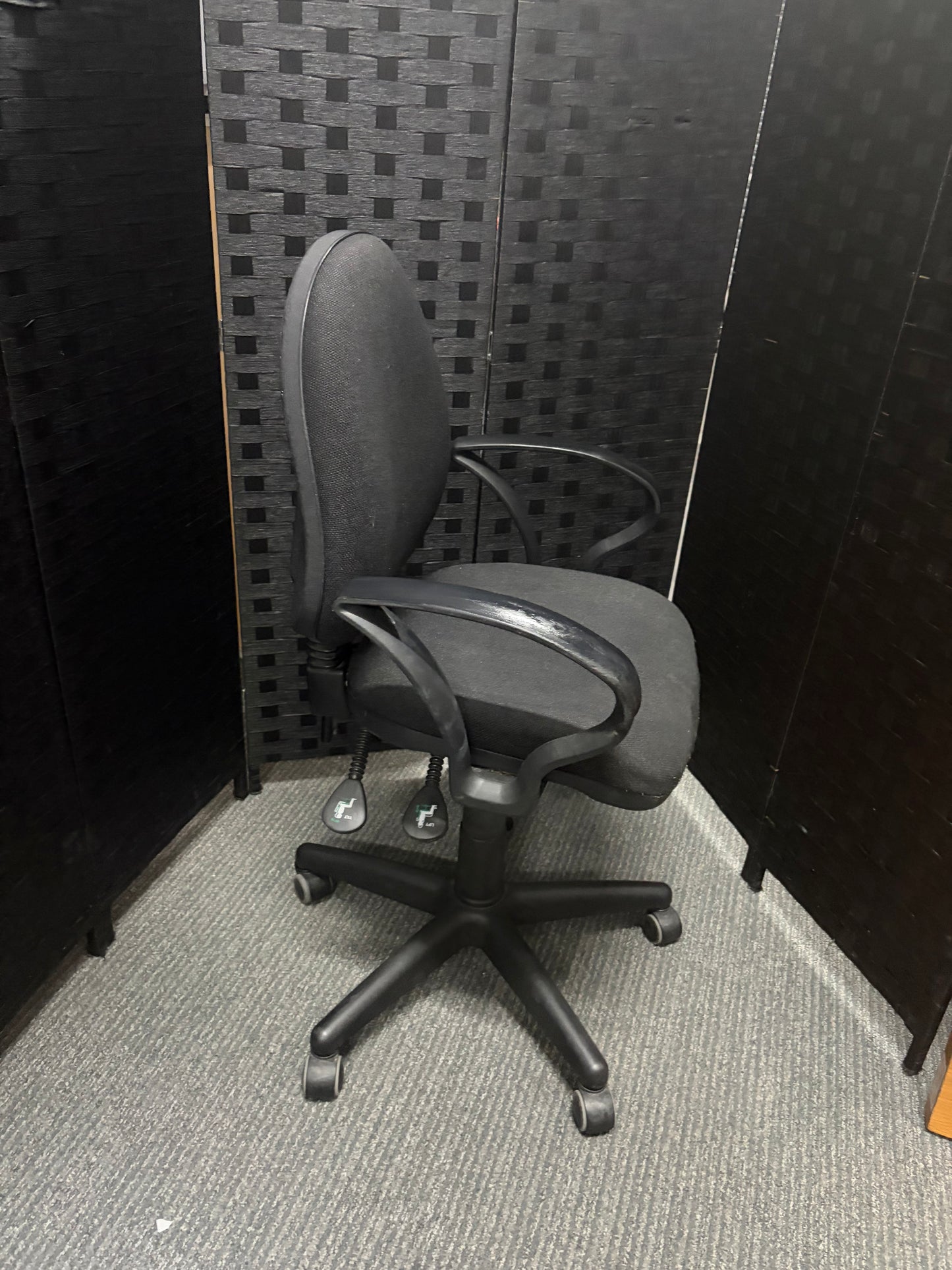 Used Hippo swivel desk chair on castors - charcoal grey, with fixed arms and high-back