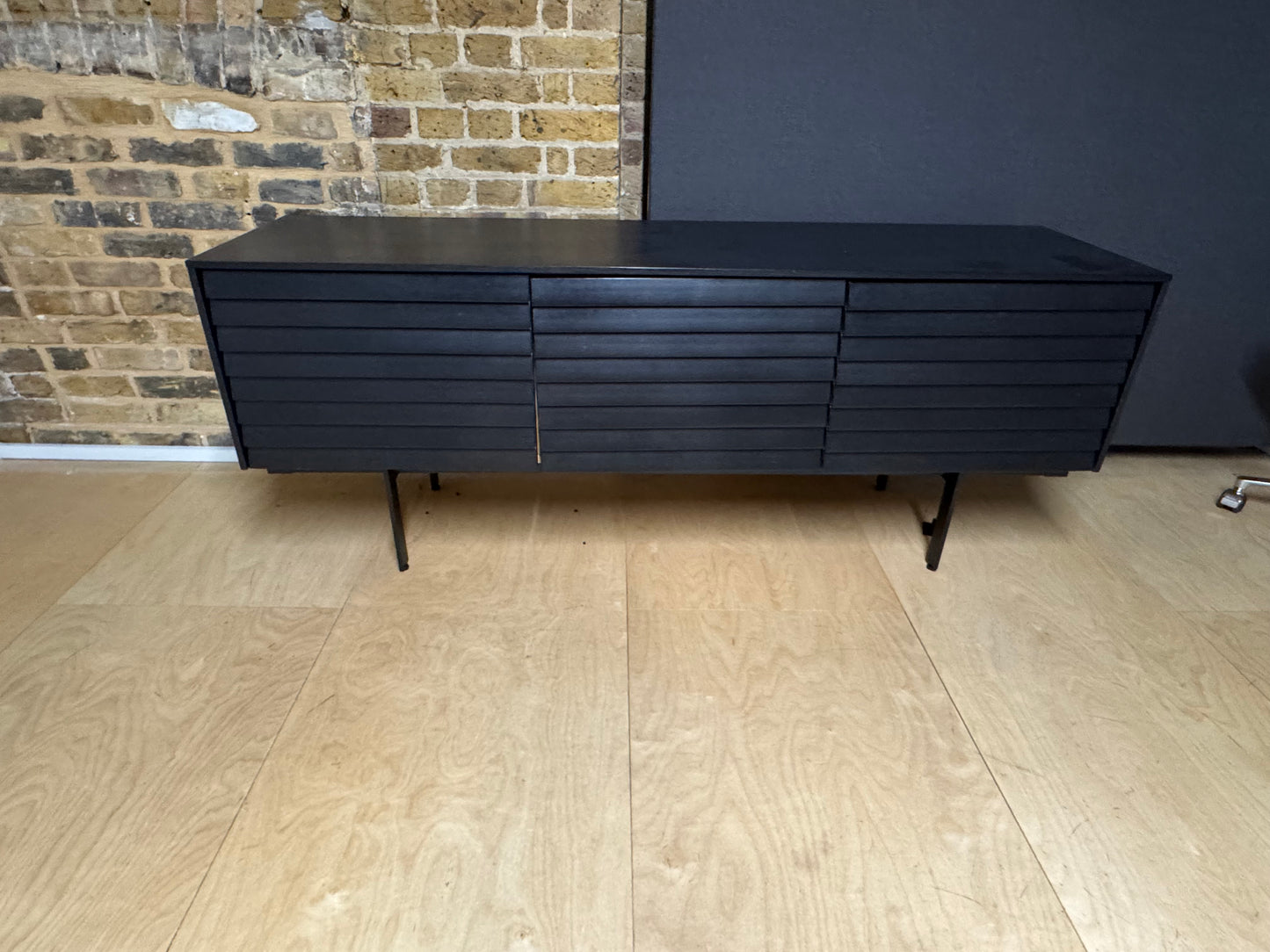 Black Office Storage Credenza, Three door unit H 69.5CM X W 177CM X D 47CM