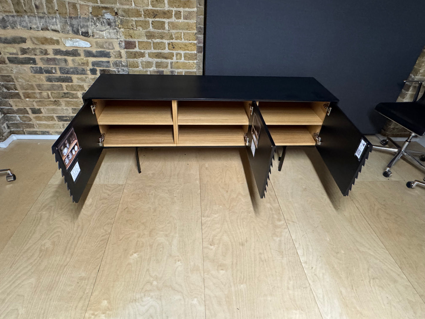 Black Office Storage Credenza, Three door unit H 69.5CM X W 177CM X D 47CM