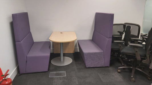 Cubicle Booth Seating in purple with breakout meeting table W:120cm D:67cm H:134cm