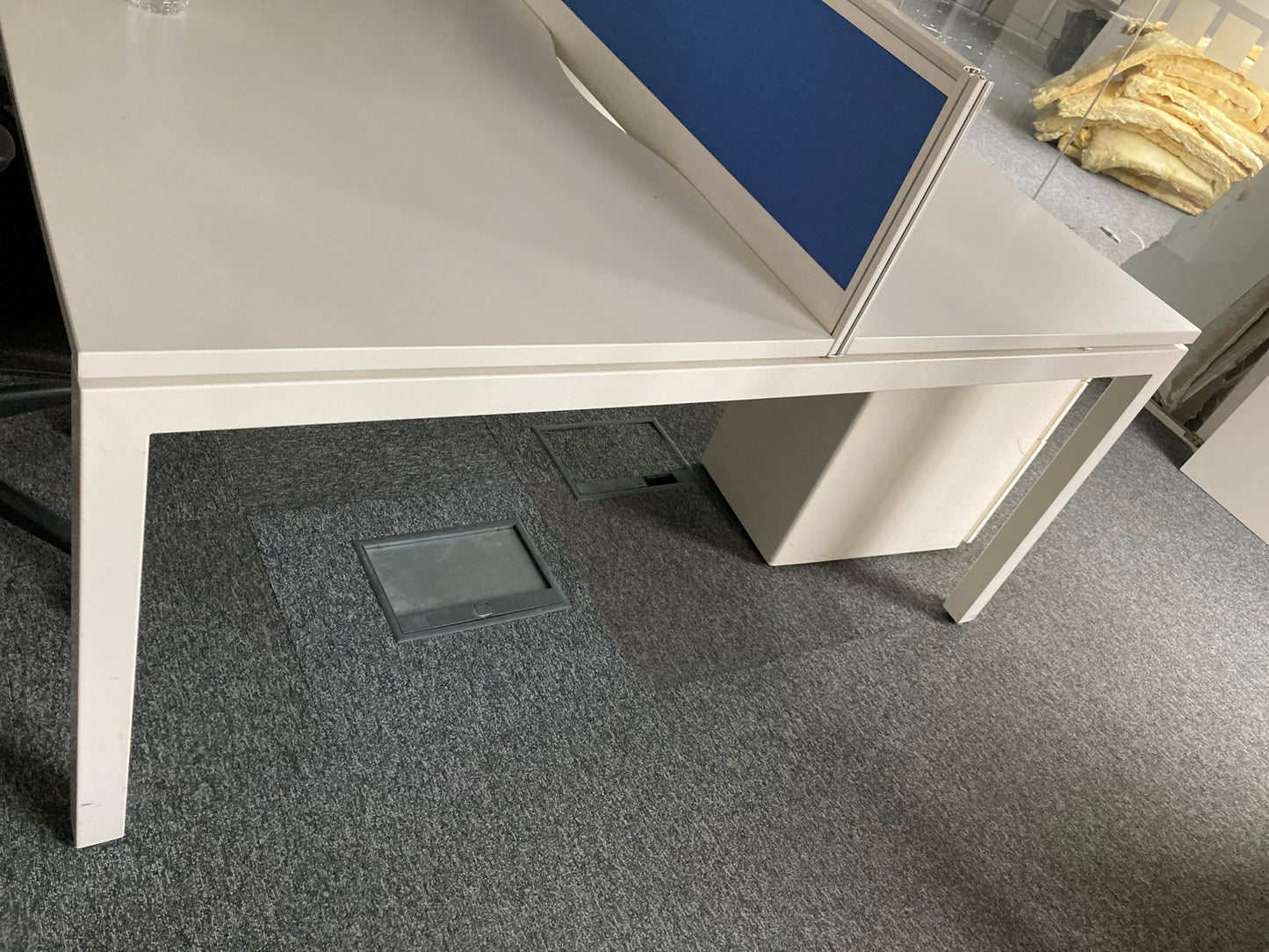 White 10-seater office bench desk