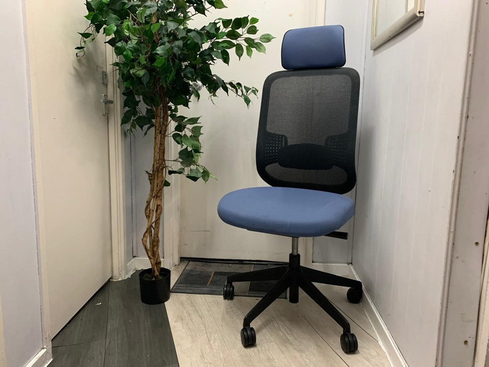Blue Armless Mesh back office swivel chair