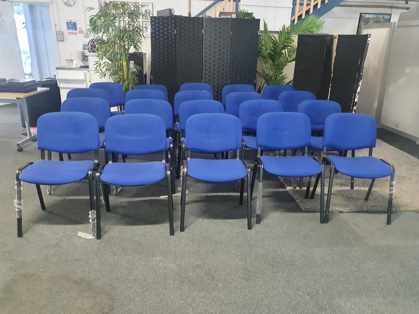Blue office stacking black frame reception four leg meeting classroom conference chairs