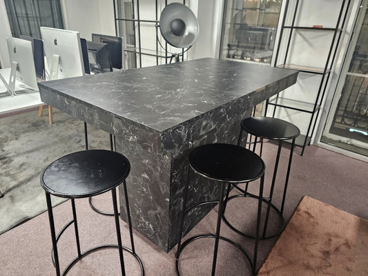 Marble-look High Breakfast Bar Kitchen Island (H=105cm D=85cm (table top depth 10cm) W=160cm)