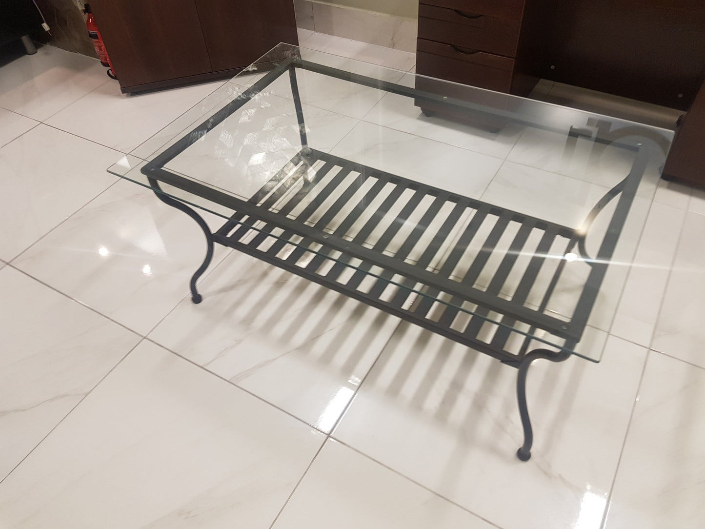Black Glass contrast coffee small low table reception guest table 110cm x 80cm H:50cm