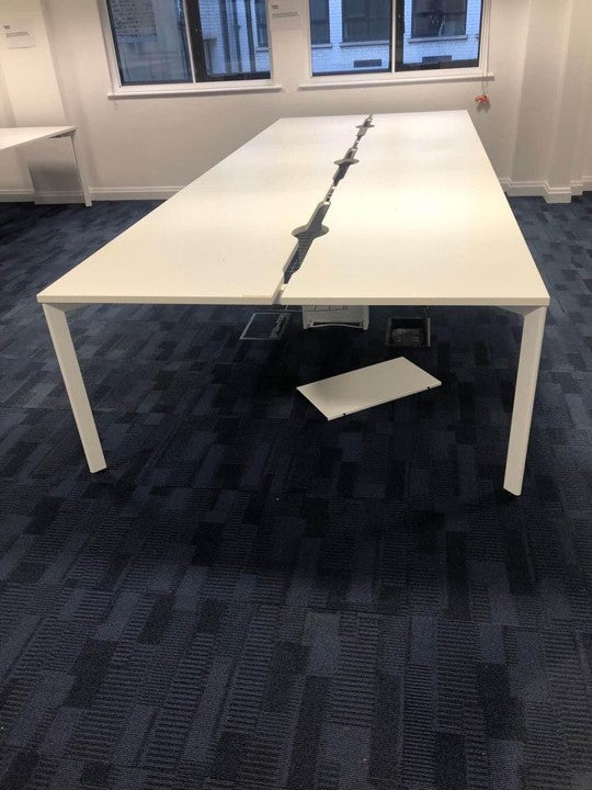 White 8 seater office bench pod workstation hotdesking calling centre desks tables