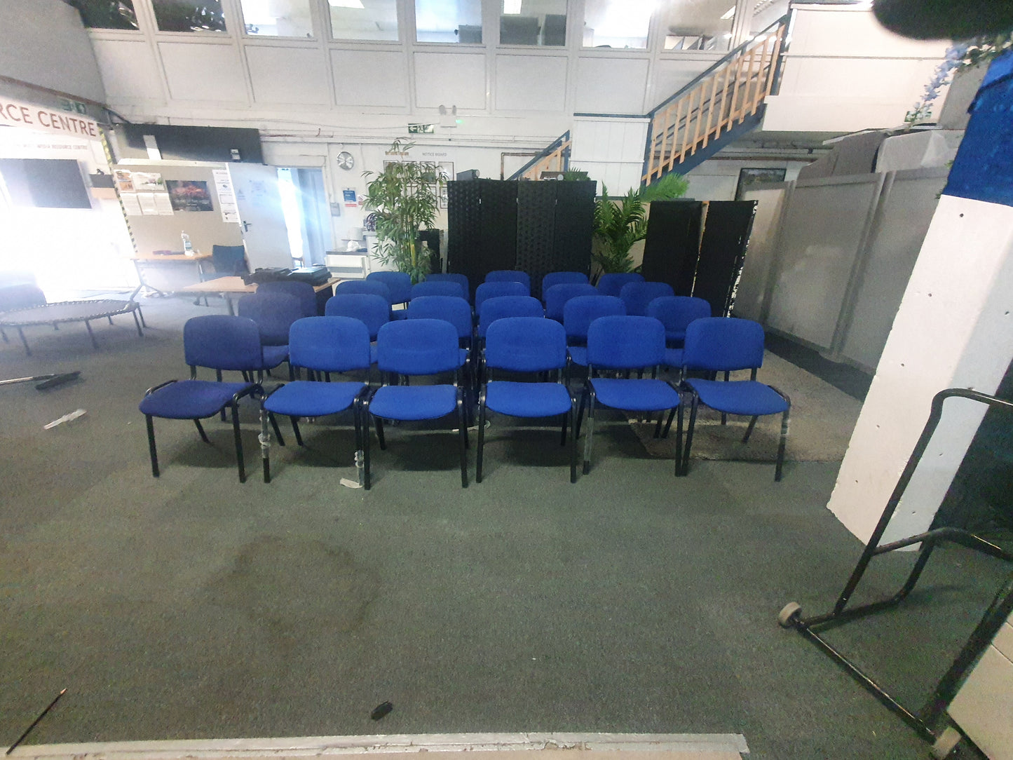 Blue office stacking black frame reception four leg meeting classroom conference chairs