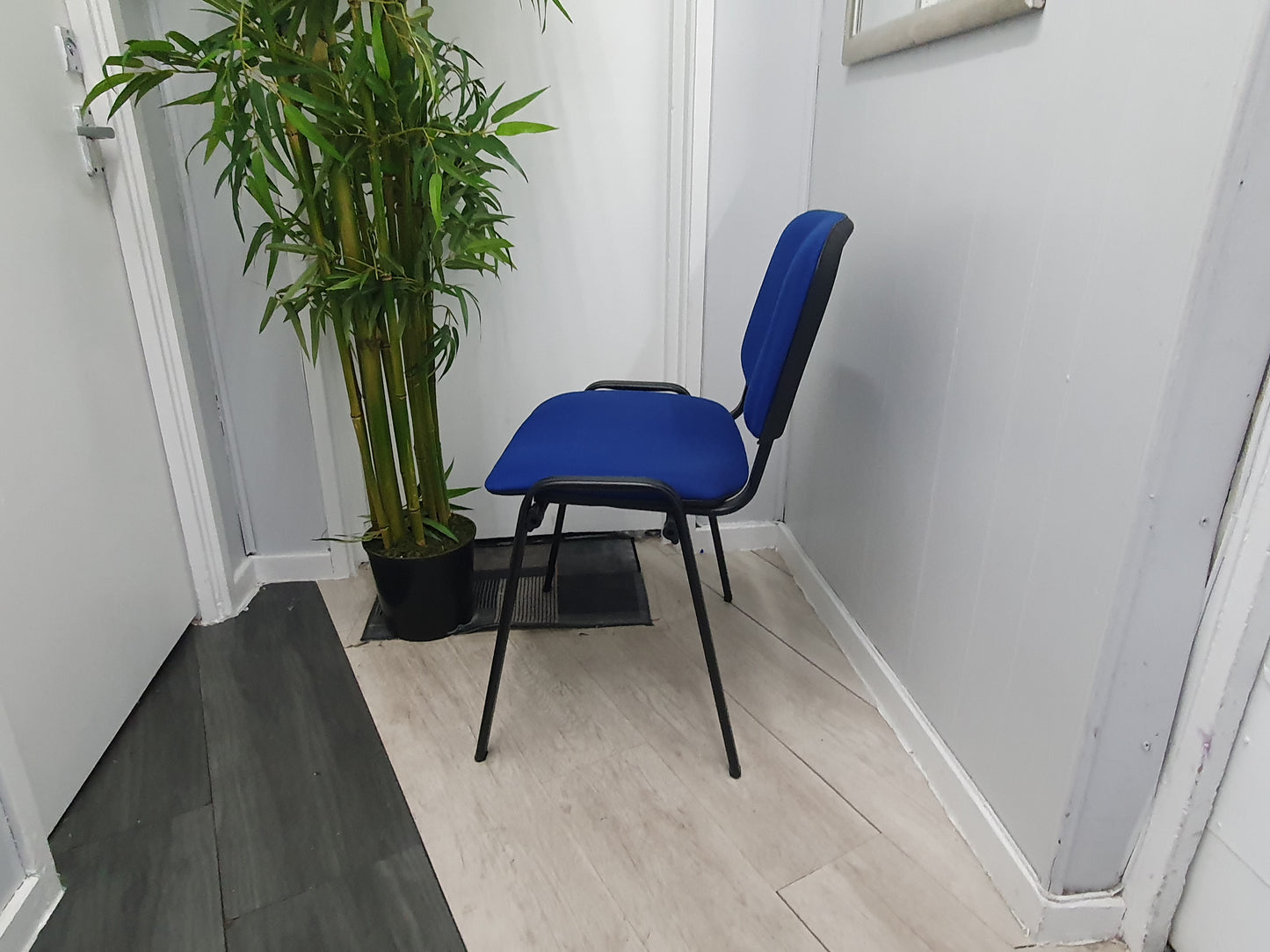 Blue office stacking black frame reception four leg meeting classroom conference chairs