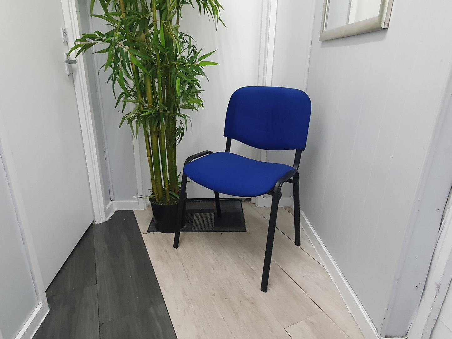 Blue office stacking black frame reception four leg meeting classroom conference chairs