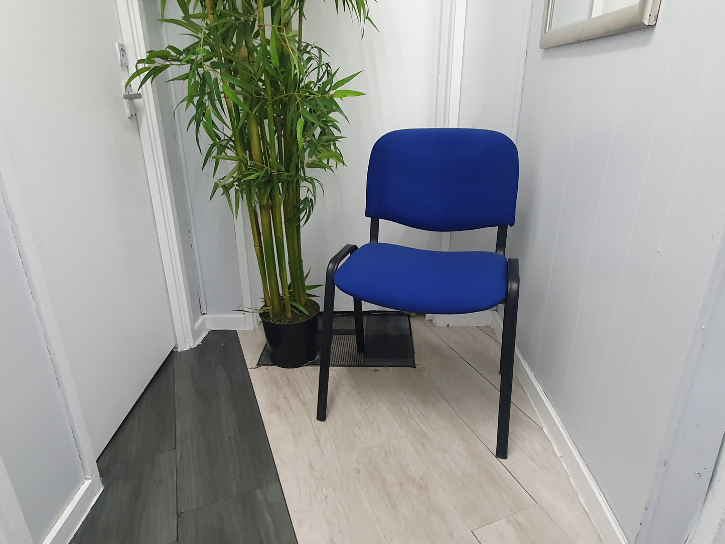 Blue office stacking black frame reception four leg meeting classroom conference chairs