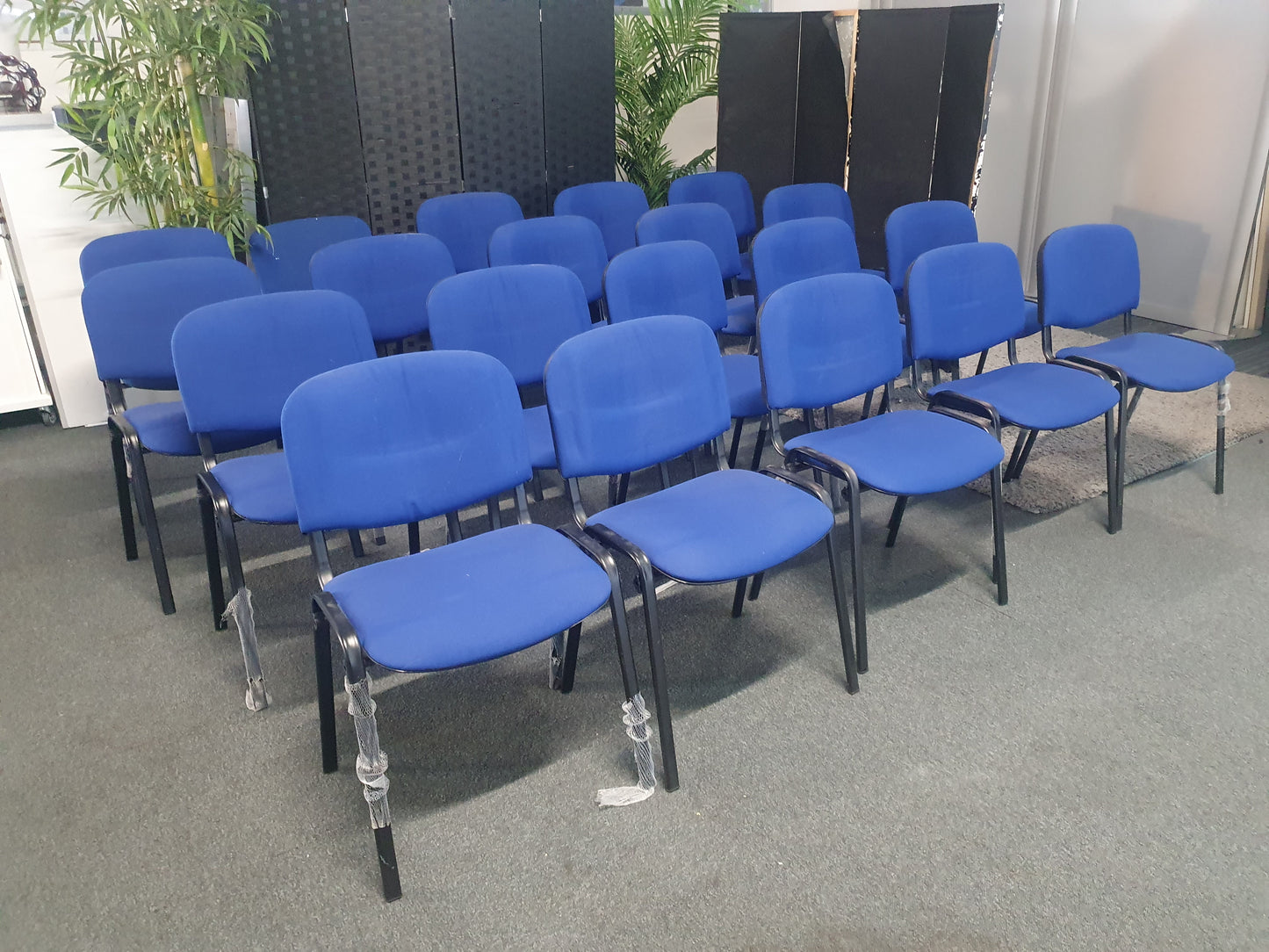Blue office stacking black frame reception four leg meeting classroom conference chairs