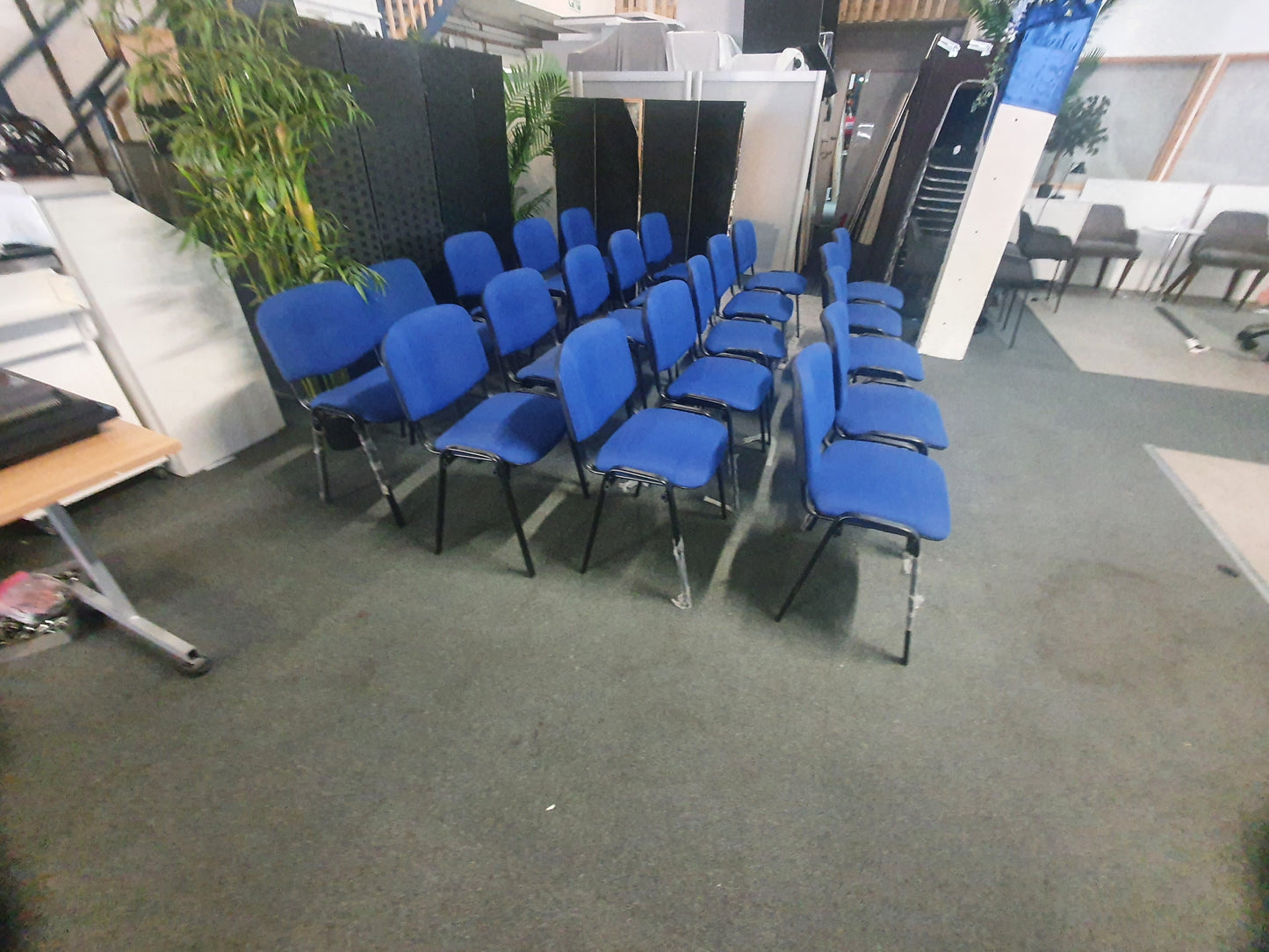 Blue office stacking black frame reception four leg meeting classroom conference chairs