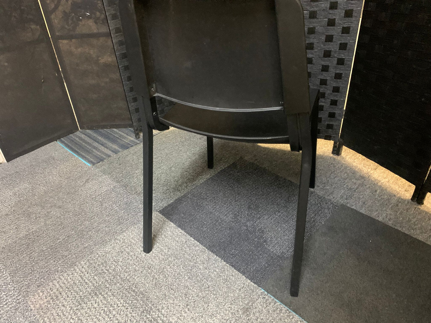 Preowned Chair Black Plastic Back Adult Dining Meeting Training Stacking