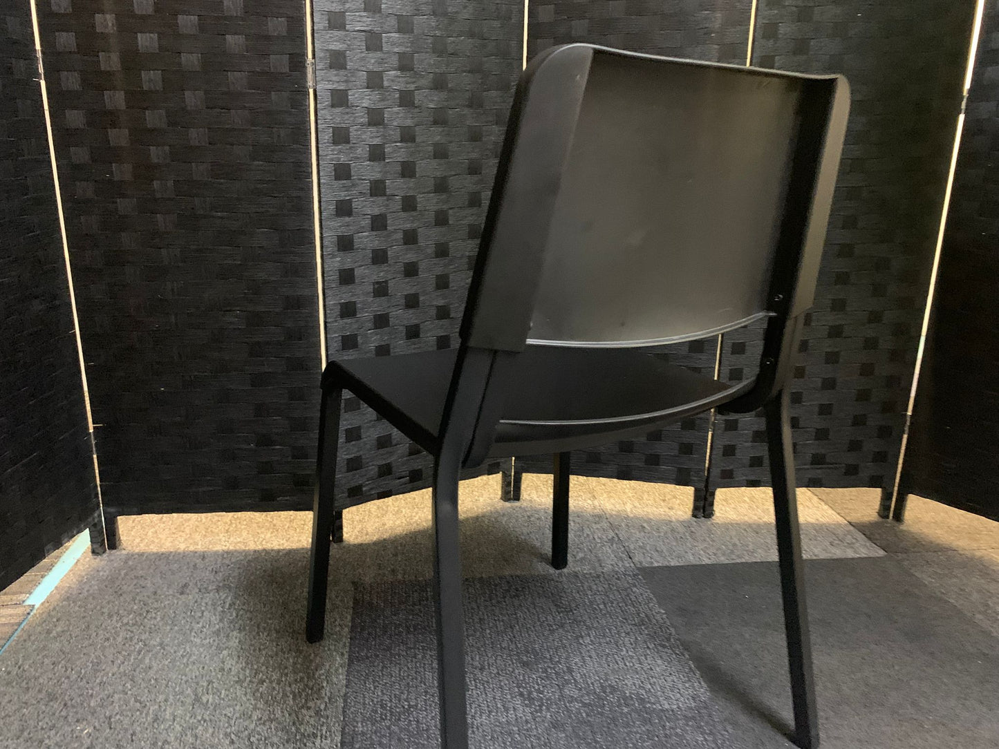 Preowned Chair Black Plastic Back Adult Dining Meeting Training Stacking