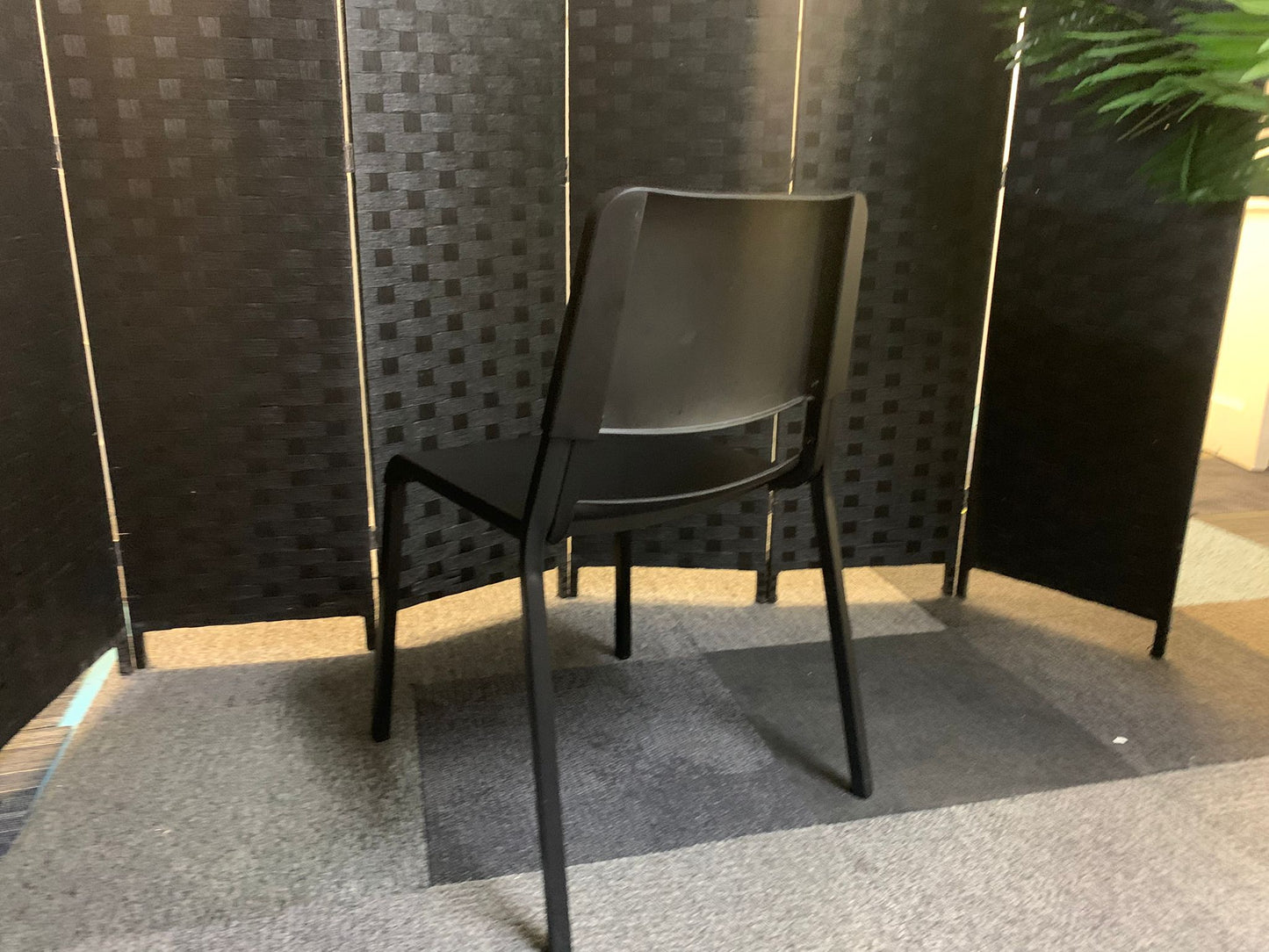 Preowned Chair Black Plastic Back Adult Dining Meeting Training Stacking