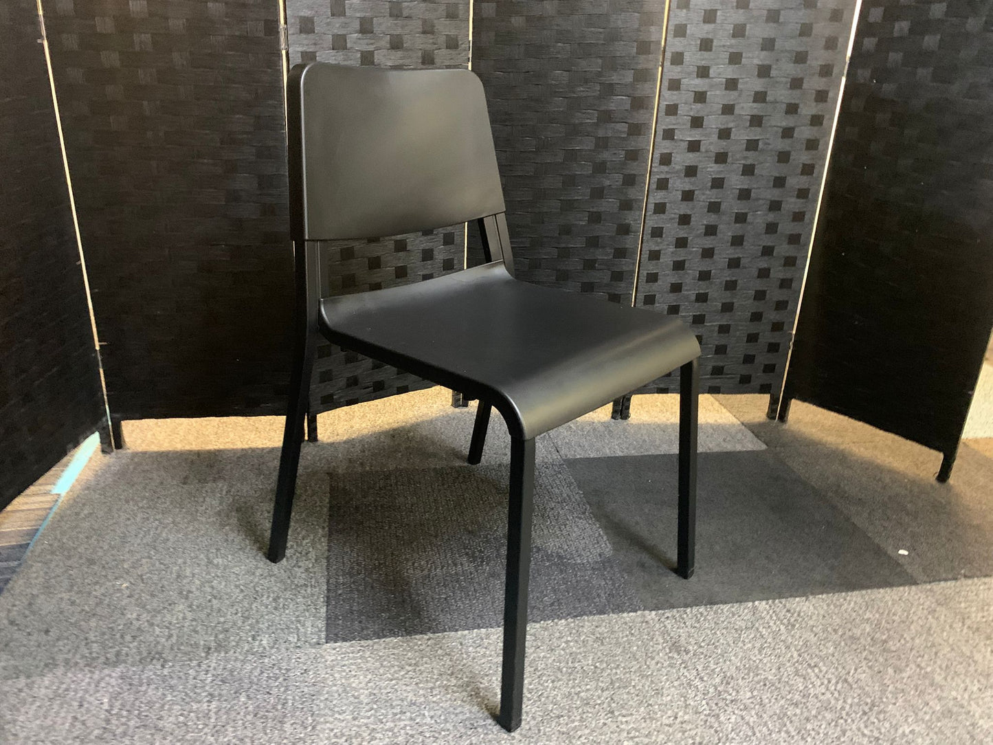 Preowned Chair Black Plastic Back Adult Dining Meeting Training Stacking