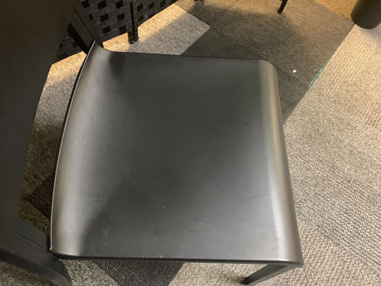 Preowned Chair Black Plastic Back Adult Dining Meeting Training Stacking