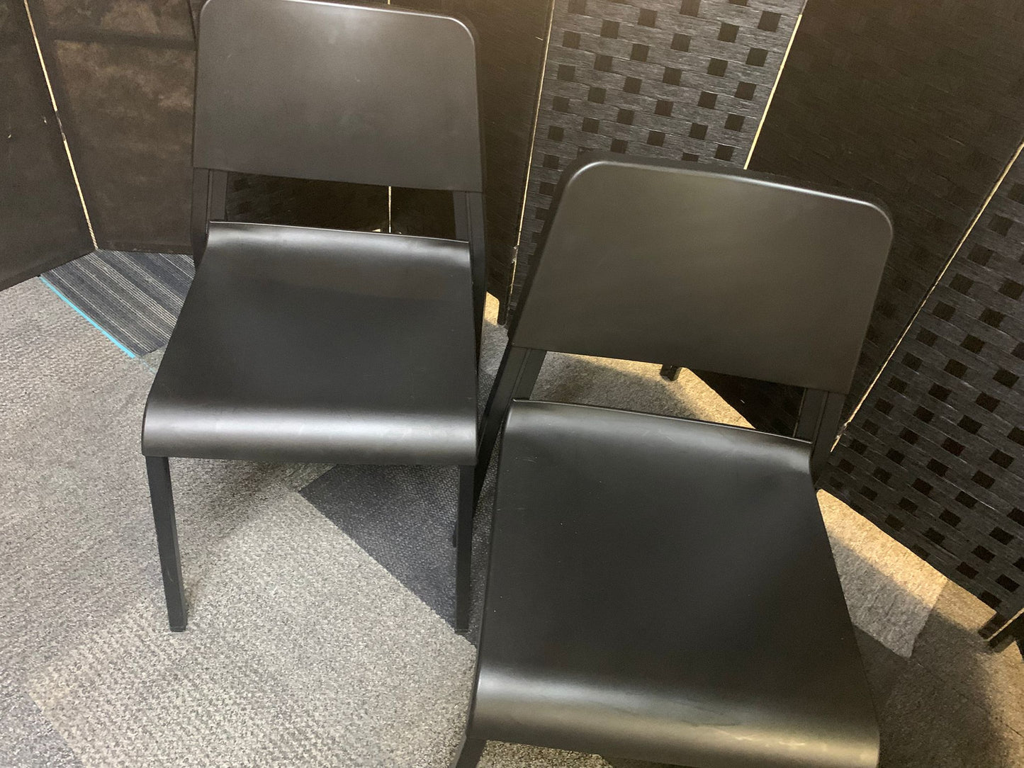 Preowned Chair Black Plastic Back Adult Dining Meeting Training Stacking