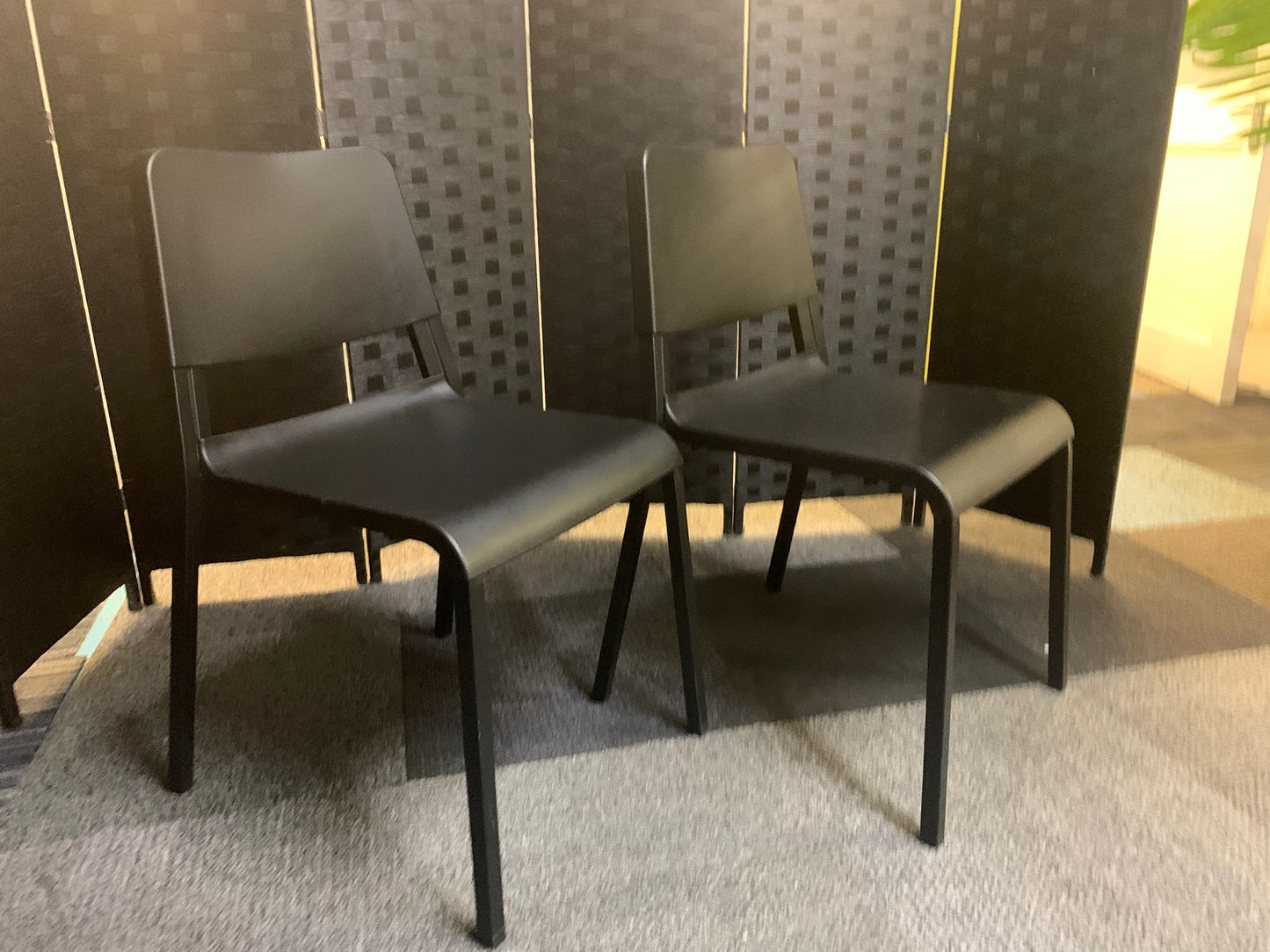 Preowned Chair Black Plastic Back Adult Dining Meeting Training Stacking
