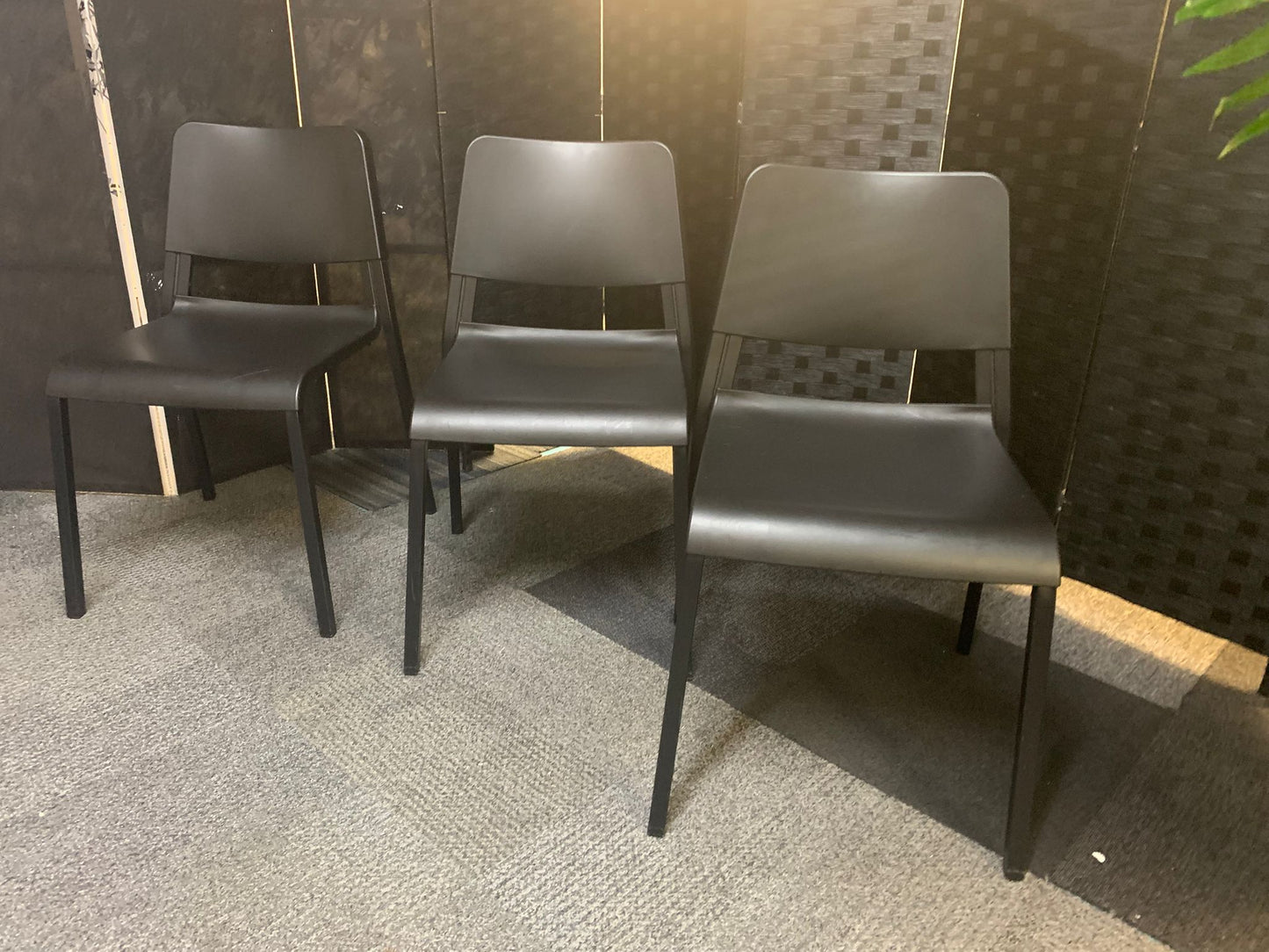 Preowned Chair Black Plastic Back Adult Dining Meeting Training Stacking