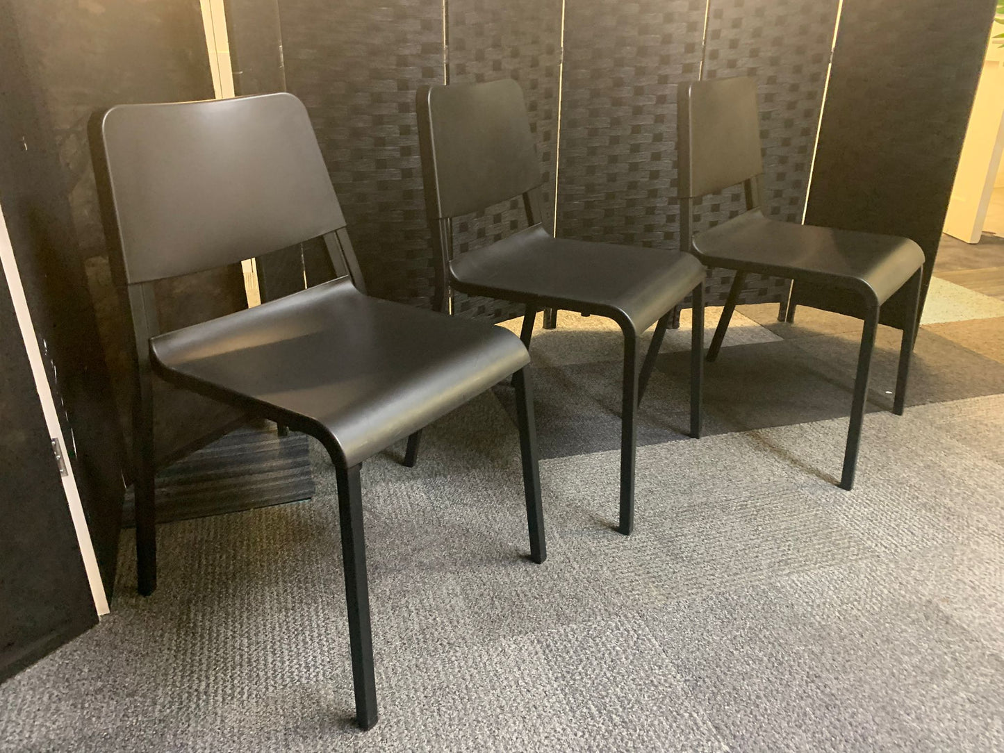 Preowned Chair Black Plastic Back Adult Dining Meeting Training Stacking