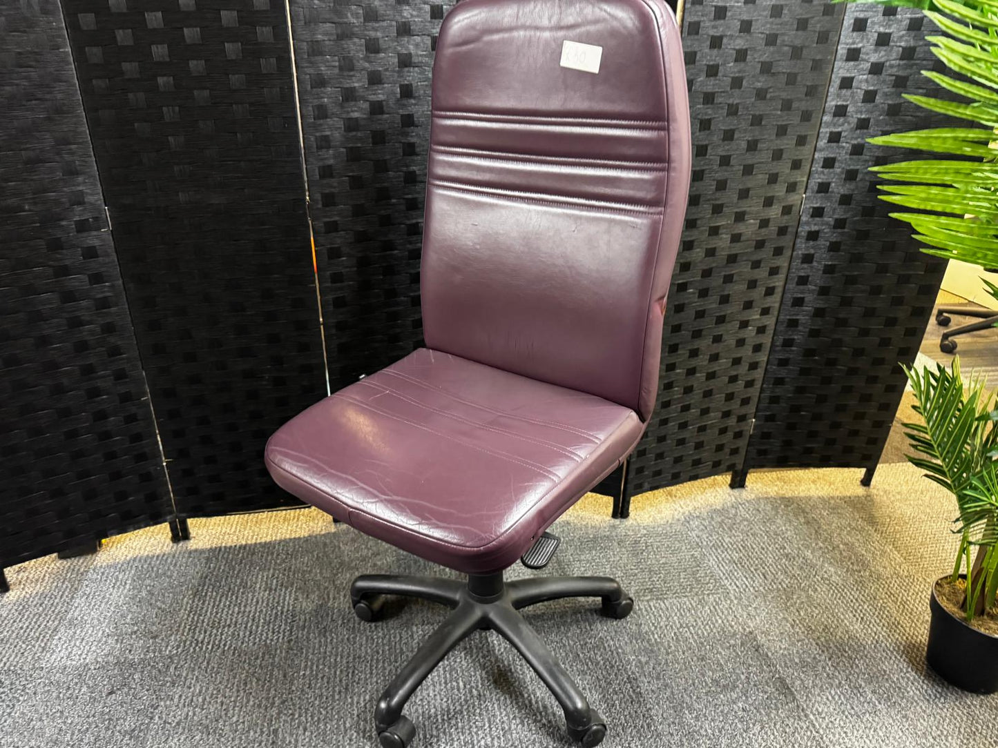 Used Leather Office Swivel Chair in Purple - no arms