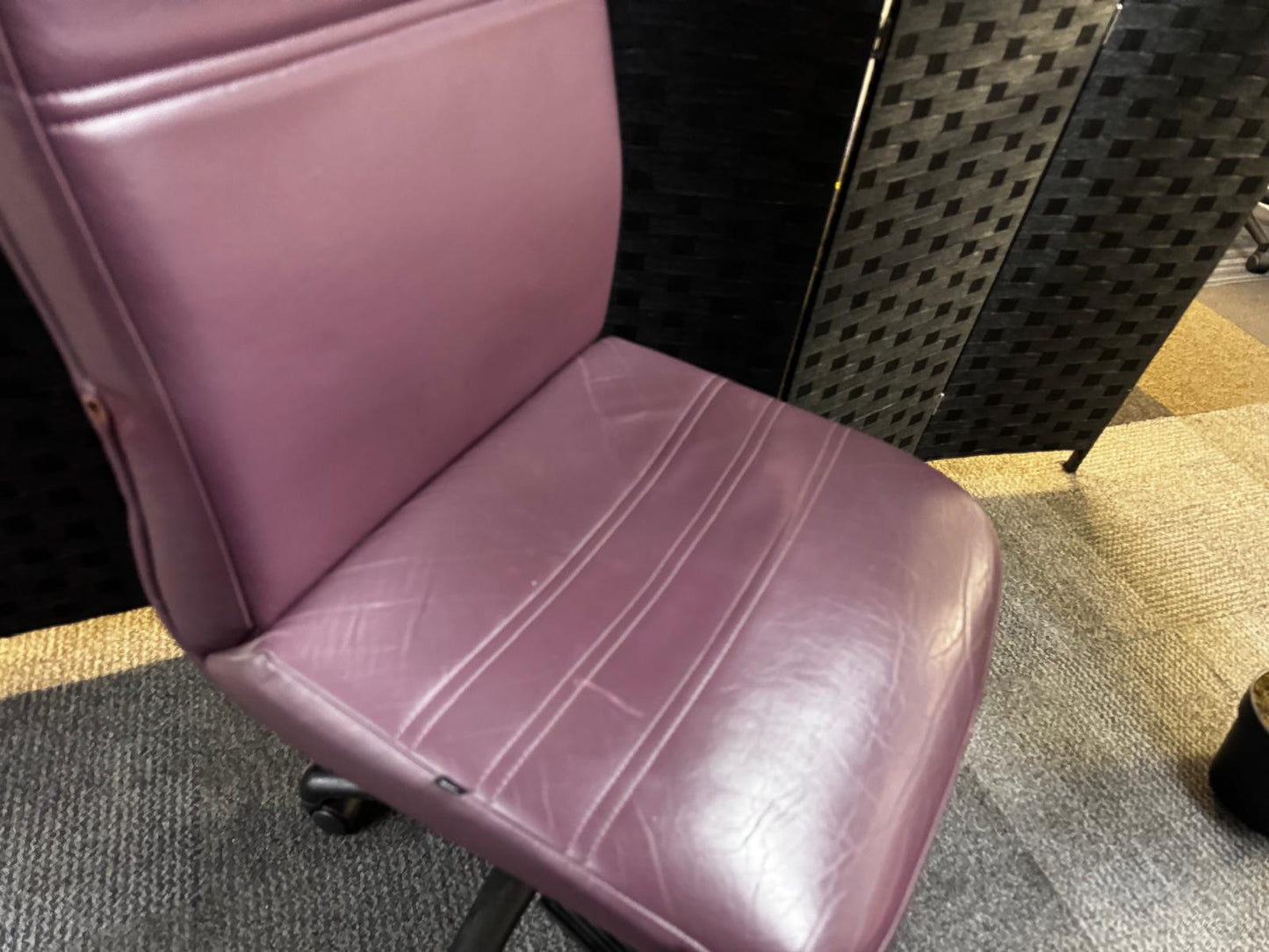 Used Leather Office Swivel Chair in Purple - no arms