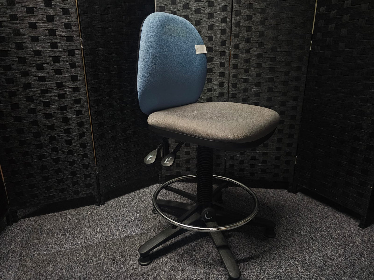 High Ergonomic Operators Drafting Chair without Arms in Grey and Blue